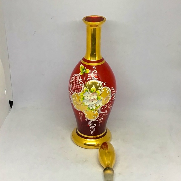 Vintage Other - Vintage Mid Century 12.5in Bohemian Glass Handpainted Decanter *RARE*